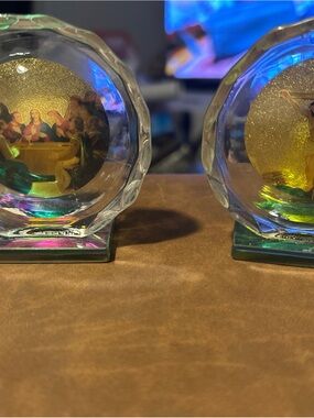 Glass Religious Scene Decorative Paperweight - Iridescent Gold Accent